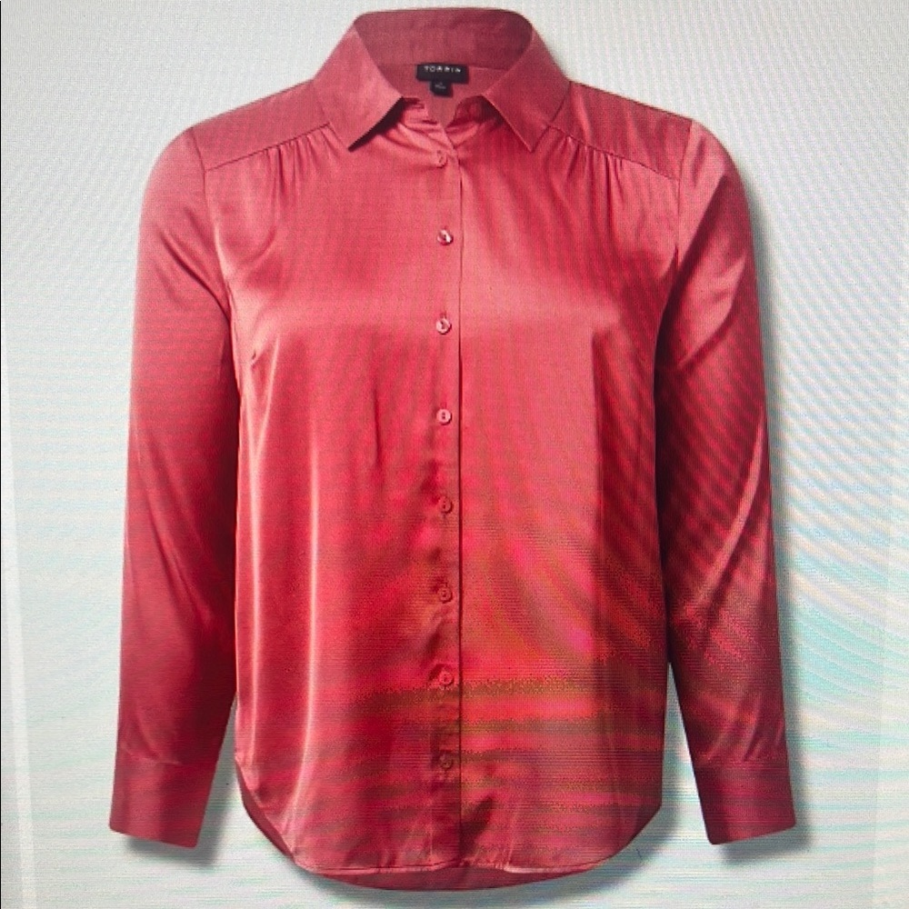 Torrid 3 Madison Satin Button-Up Long Sleeve Blouse NWT Holly Berry 3x